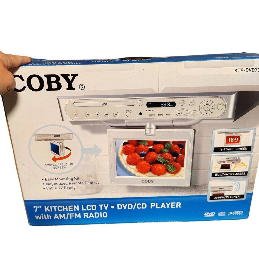 COBY 7” Under-Cabinet LCD TV/DVD Player KTFDVD7093 Swivel Screen Rare New In Box